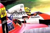 Alain Prost gegen Ayrton Senna. Postkarte. Clovis.